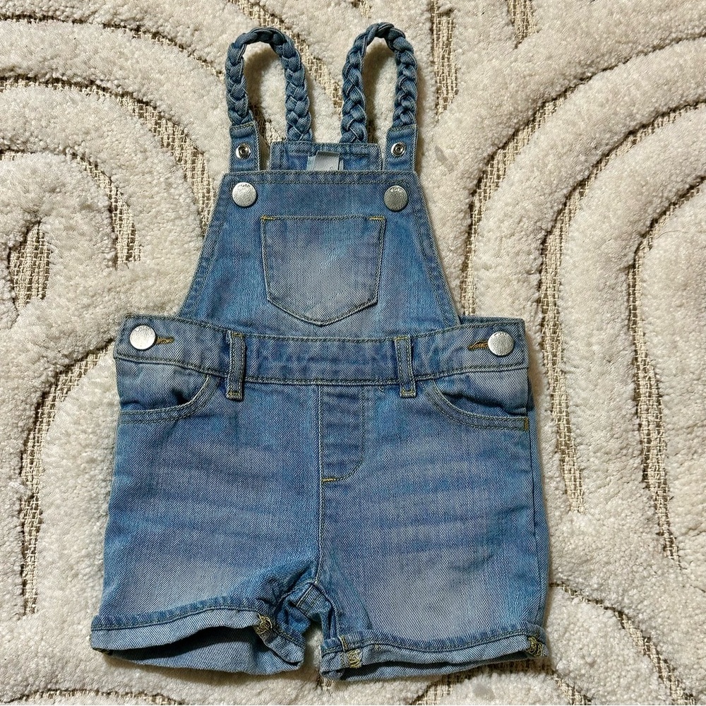 Toddler BabyGAP Braided Strap Denim Shortalls | Size 12-18 months